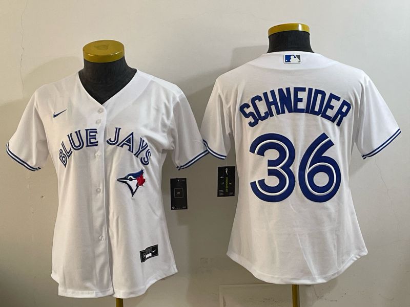 Women 2025 Nike Toronto Blue Jays #36 Schneider White Game MLB Jersey 01